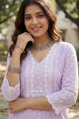 Women Ethnic Motifs Embroidered Regular Chikankari Pure Cotton Kurta with Trousers & With Dupatta