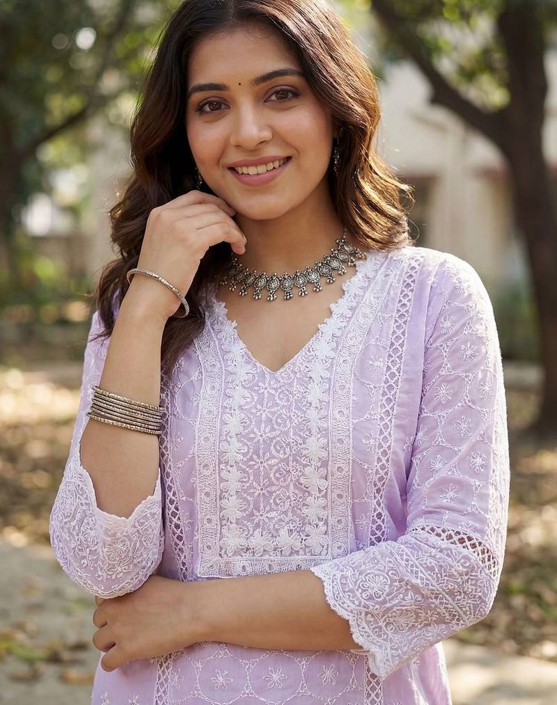 Women Ethnic Motifs Embroidered Regular Chikankari Pure Cotton Kurta with Trousers & With Dupatta