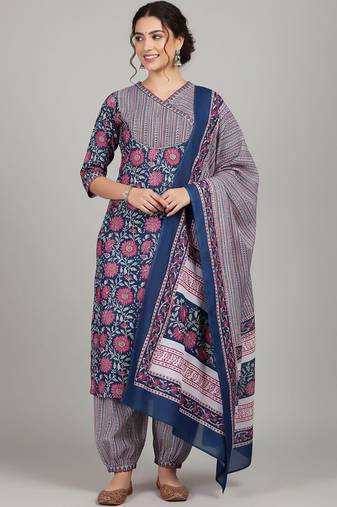 Women Floral Printed Regular Gotta Patti Kurta with Salwar & With Dupatta