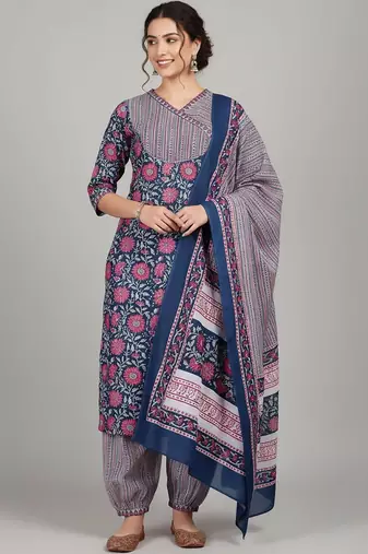 Women Floral Printed Regular Gotta Patti Kurta with Salwar & With Dupatta