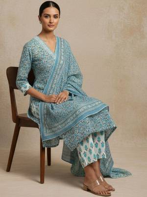 Women Ethnic Motifs Printed Regular Pure Cotton Kurta with Trousers & With Dupatta 2