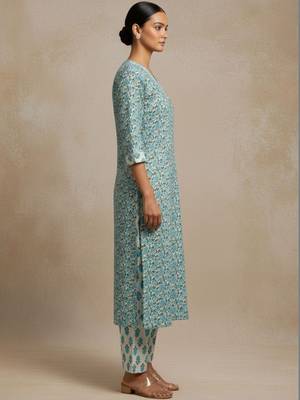 Women Ethnic Motifs Printed Regular Pure Cotton Kurta with Trousers & With Dupatta 4
