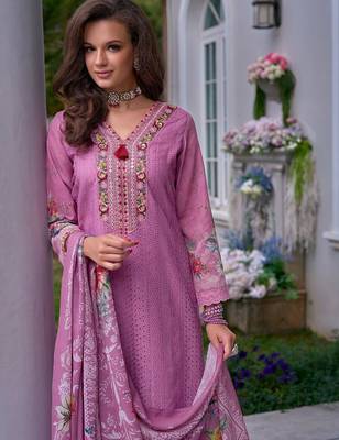 Floral Embroidered Mirror Work Pure Cotton Kurta With Trousers & Dupatta 2