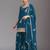 Teal blue embroidered chinon semi-stitched palazzo style salwar suit