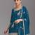 Teal blue embroidered chinon semi-stitched palazzo style salwar suit