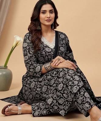 Women Ethnic Motifs Printed Regular Thread Work Kurta with Trousers & With Dupatta 4