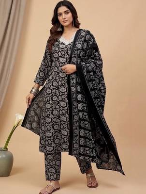 Women Ethnic Motifs Printed Regular Thread Work Kurta with Trousers & With Dupatta 5