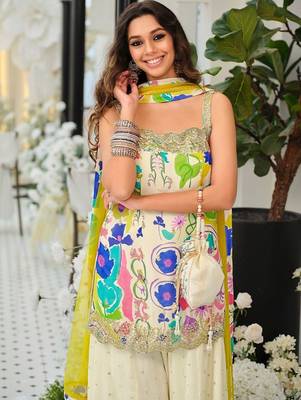 Women Ethnic Motifs Embroidered Regular Beads and Stones Kurta with Palazzos & With Dupatta 4