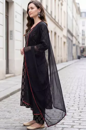Women Ethnic Motifs Printed Regular Pure Cotton Kurta with Trousers & With Dupatta