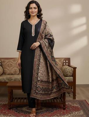 Women Ethnic Motifs Embroidered Regular Thread Work Kurta with Trousers & With Dupatta 1