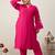 Plus Size Pink Embroidered Straight Kurta Trousers Set