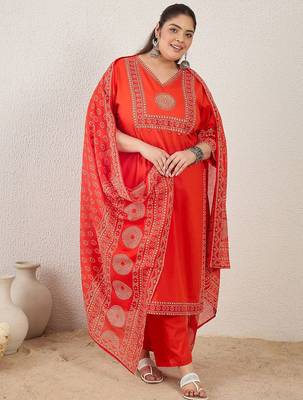 Plus Size Printed Regular Pure Cotton Kurta with Trousers & With Dupatta 1