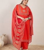 Plus Size Printed Regular Pure Cotton Kurta with Trousers & With Dupatta