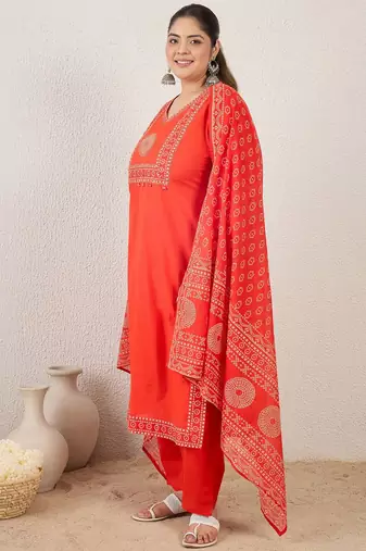 Plus Size Printed Regular Pure Cotton Kurta with Trousers & With Dupatta
