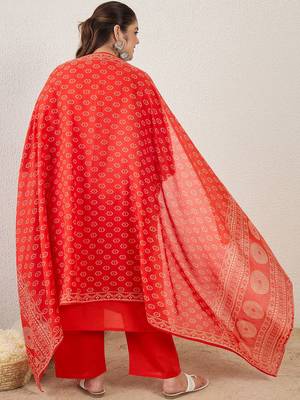 Plus Size Printed Regular Pure Cotton Kurta with Trousers & With Dupatta 4