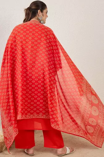Plus Size Printed Regular Pure Cotton Kurta with Trousers & With Dupatta