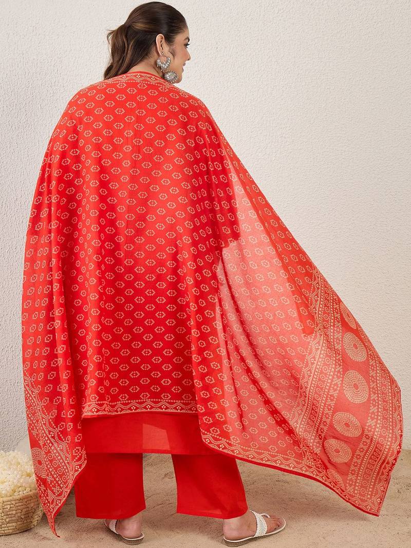 Plus Size Printed Regular Pure Cotton Kurta with Trousers & With Dupatta
