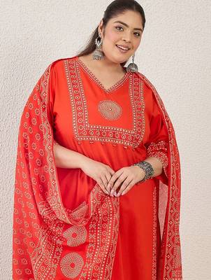 Plus Size Printed Regular Pure Cotton Kurta with Trousers & With Dupatta 6