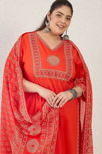 Plus Size Printed Regular Pure Cotton Kurta with Trousers & With Dupatta