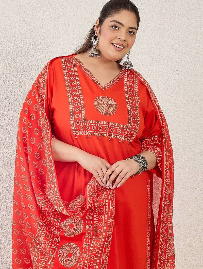 Plus Size Printed Regular Pure Cotton Kurta with Trousers & With Dupatta