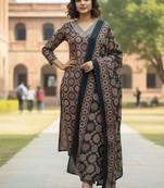 Women Ethnic Motifs Printed Regular Thread Work Pure Cotton Kurta with Trousers & With Dupatta