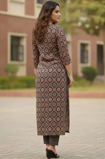 Women Ethnic Motifs Printed Regular Thread Work Pure Cotton Kurta with Trousers & With Dupatta