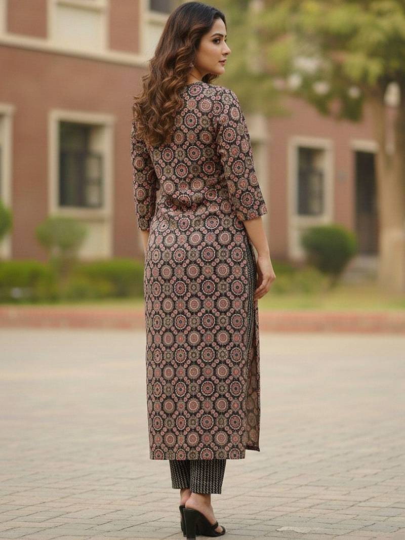 Women Ethnic Motifs Printed Regular Thread Work Pure Cotton Kurta with Trousers & With Dupatta
