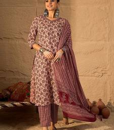 Women Floral Print Regular Pure Cotton Kurta with Trousers & With Dupatta