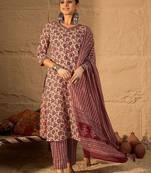 Women Floral Print Regular Pure Cotton Kurta with Trousers & With Dupatta