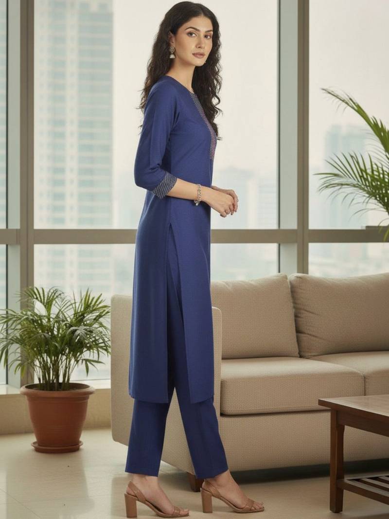 Women Ethnic Motifs Regular Thread Work Kurta with Trousers & With Dupatta