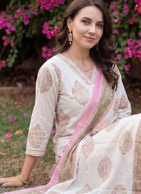 Women Floral Printed Regular Beads and Stones Pure Cotton Kurta with Salwar & With Dupatta 2