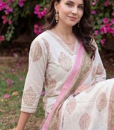 Women Floral Printed Regular Beads and Stones Pure Cotton Kurta with Salwar & With Dupatta