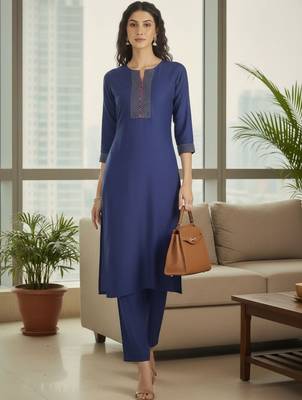 Women Ethnic Motifs Regular Thread Work Kurta with Trousers & With Dupatta 1