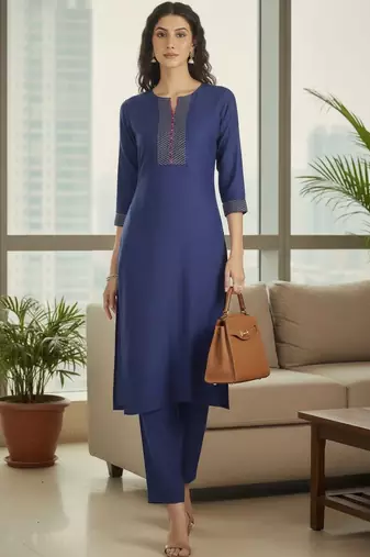 Women Ethnic Motifs Regular Thread Work Kurta with Trousers & With Dupatta