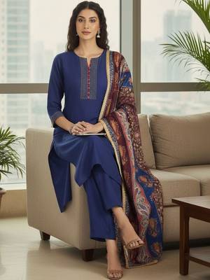 Women Ethnic Motifs Regular Thread Work Kurta with Trousers & With Dupatta 3