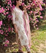 Women Floral Printed Regular Beads and Stones Pure Cotton Kurta with Salwar & With Dupatta