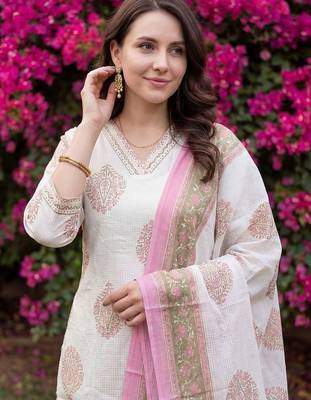 Women Floral Printed Regular Beads and Stones Pure Cotton Kurta with Salwar & With Dupatta 3