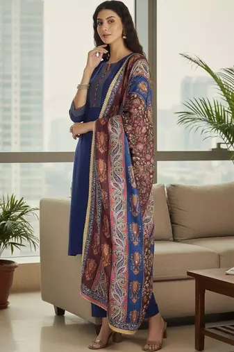 Women Ethnic Motifs Regular Thread Work Kurta with Trousers & With Dupatta