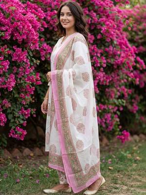 Women Floral Printed Regular Beads and Stones Pure Cotton Kurta with Salwar & With Dupatta 4