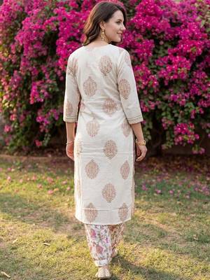 Women Floral Printed Regular Beads and Stones Pure Cotton Kurta with Salwar & With Dupatta 6