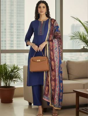 Women Ethnic Motifs Regular Thread Work Kurta with Trousers & With Dupatta 5
