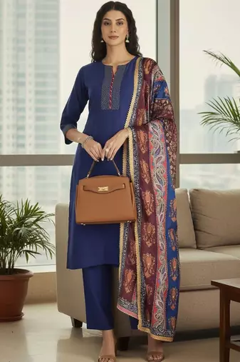 Women Ethnic Motifs Regular Thread Work Kurta with Trousers & With Dupatta