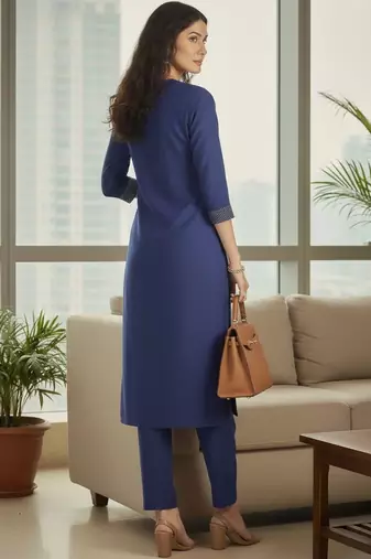 Women Ethnic Motifs Regular Thread Work Kurta with Trousers & With Dupatta