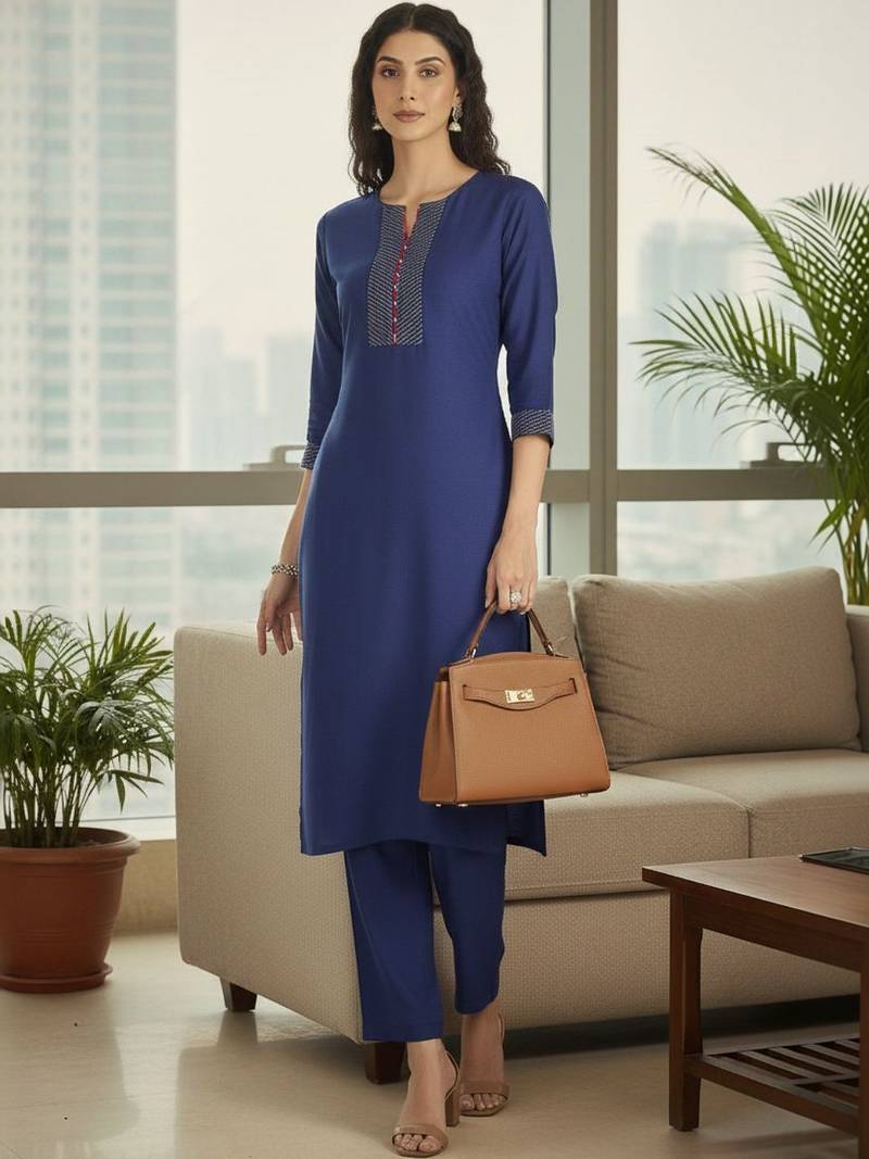 Women Ethnic Motifs Regular Thread Work Kurta with Trousers & With Dupatta