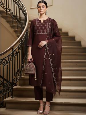 Women Ethnic Motifs Embroidered Regular Thread Work Kurta with Trousers & With Dupatta 1