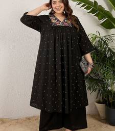Plus Size Black Embroidered A-Line Kurta Palazzos Set