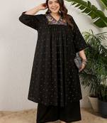 Plus Size Black Embroidered A-Line Kurta Palazzos Set