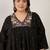 Plus Size Black Embroidered A-Line Kurta Palazzos Set