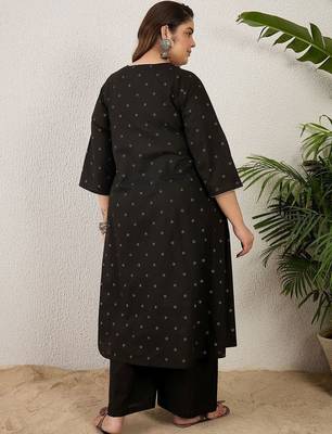 Plus Size Black Embroidered A-Line Kurta Palazzos Set 4
