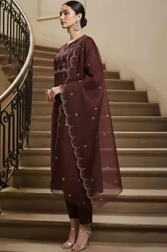 Women Ethnic Motifs Embroidered Regular Thread Work Kurta with Trousers & With Dupatta
